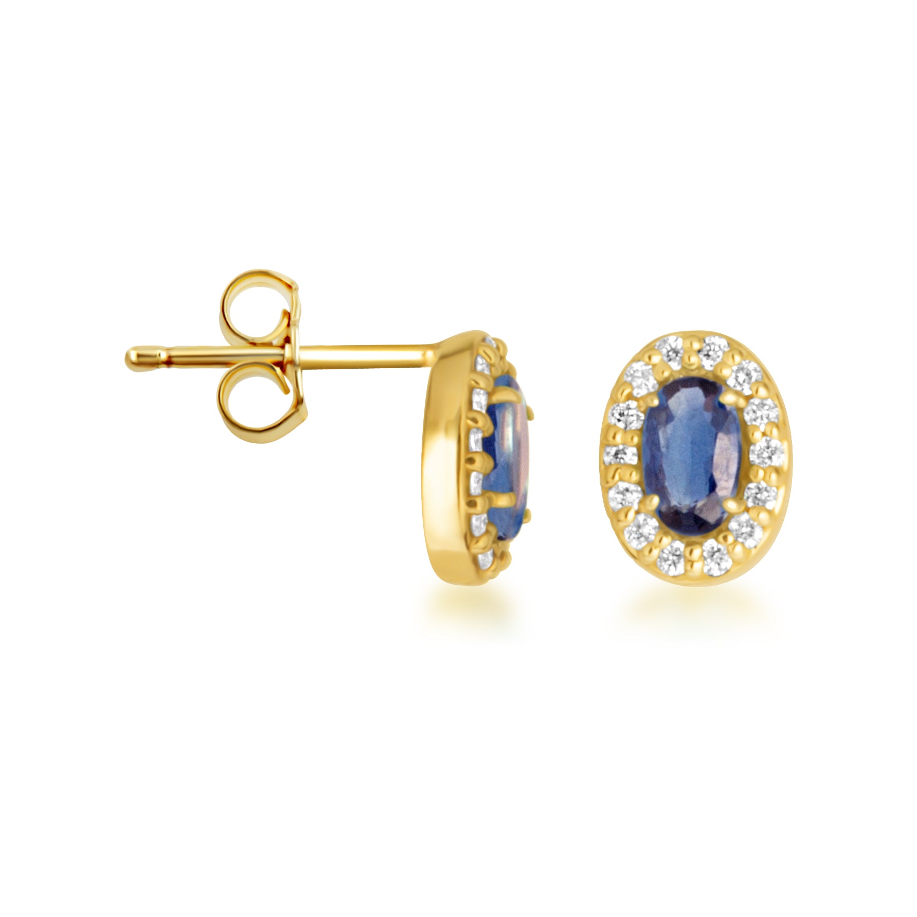 Gold Personalized Genuine Gemstone Halo Stud Earrings, view 6