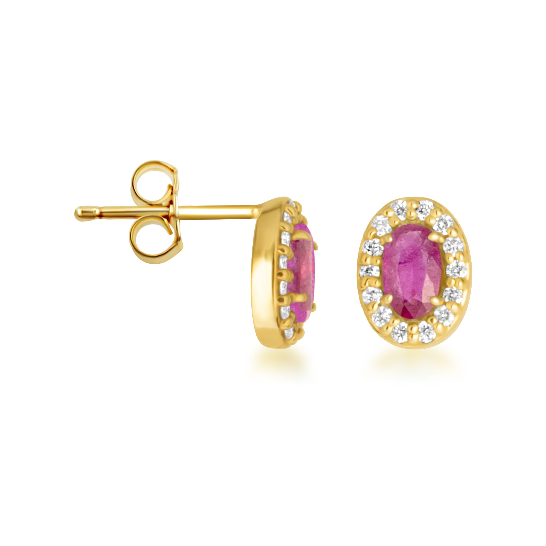 Gold Personalized Genuine Gemstone Halo Stud Earrings, view 7