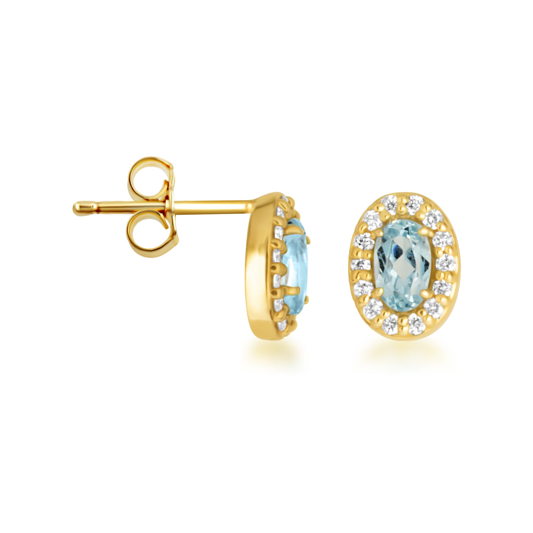 Gold Personalized Genuine Gemstone Halo Stud Earrings, view 8