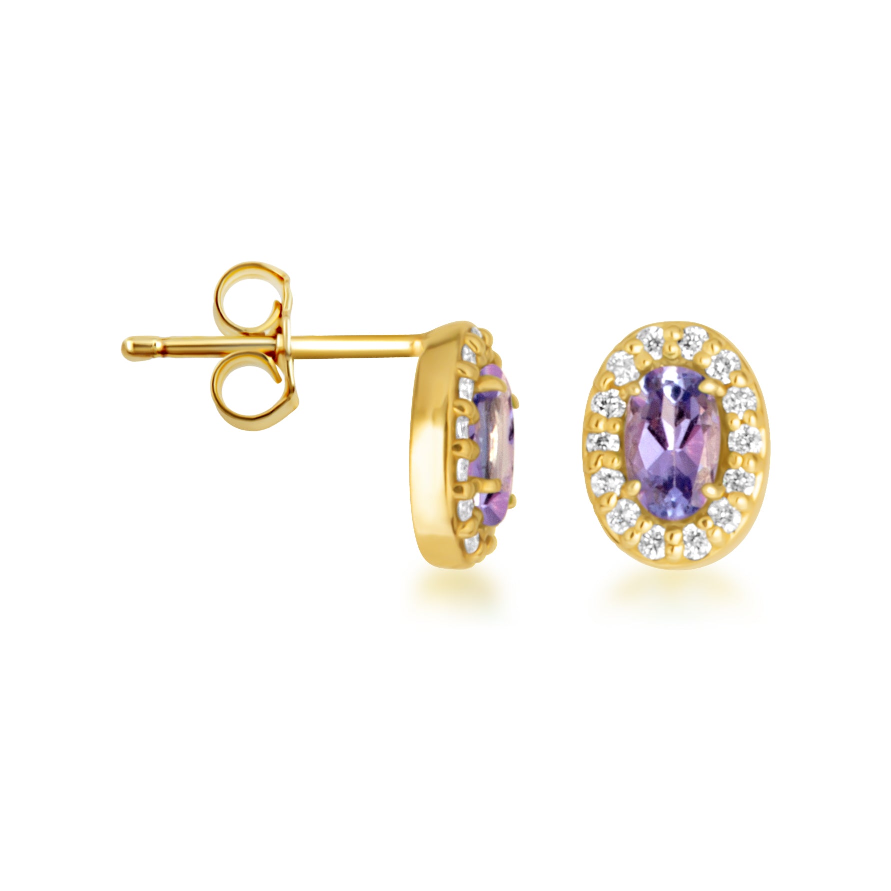 Gold Personalized Genuine Gemstone Halo Stud Earrings, view 9