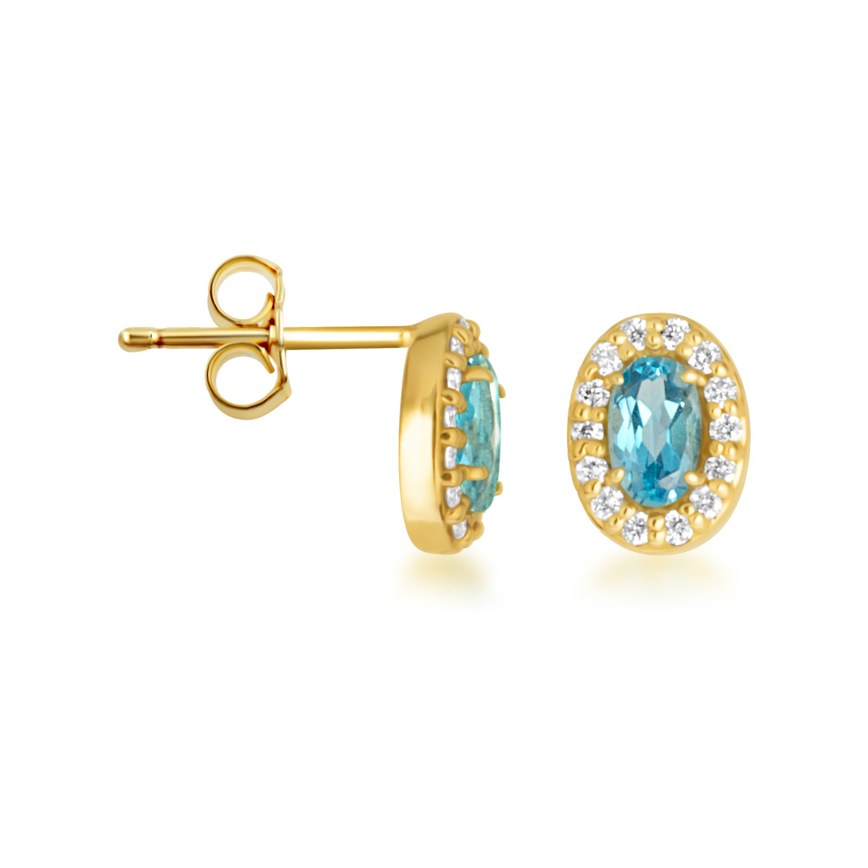 Gold Personalized Genuine Gemstone Halo Stud Earrings, view 10