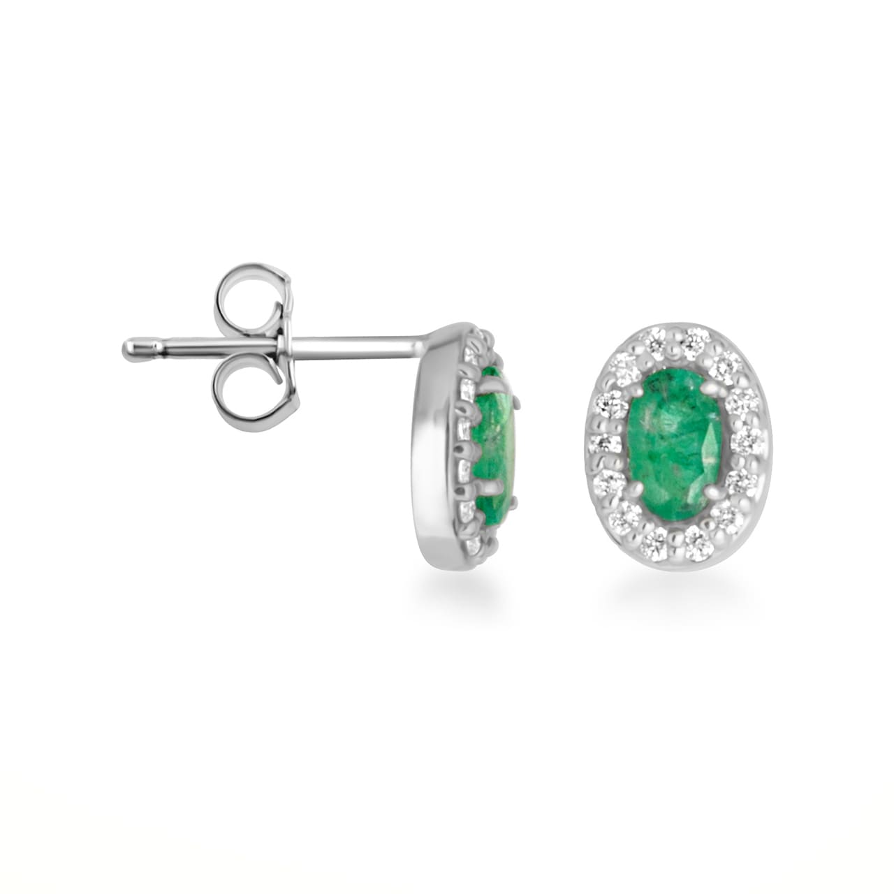 Gold Personalized Genuine Gemstone Halo Stud Earrings, view 11