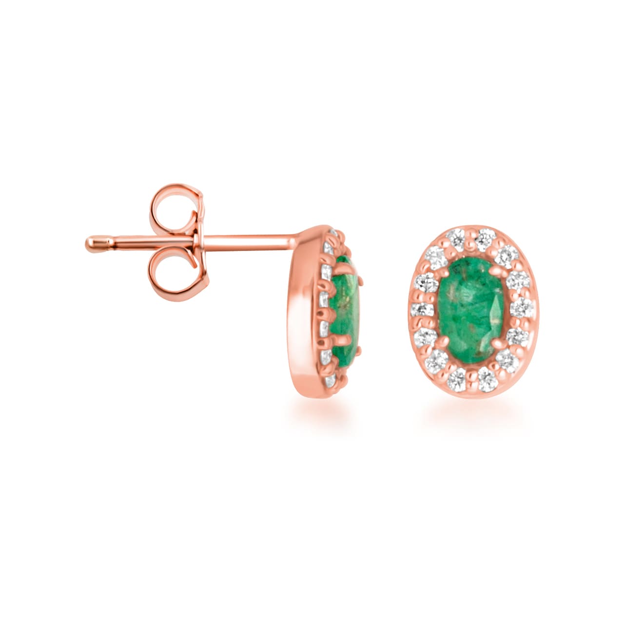 Gold Personalized Genuine Gemstone Halo Stud Earrings, view 12