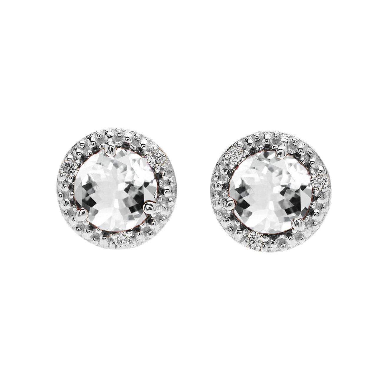 Gold Personalized Lab Created Birthstone Diamond Halo Stud Earrings, view 2