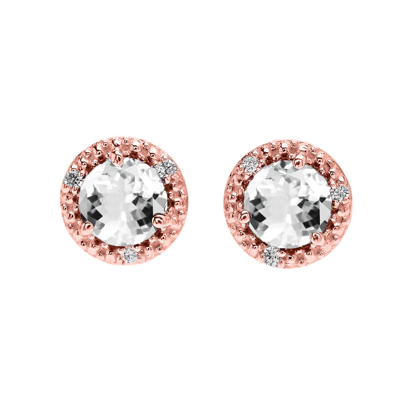 Gold Personalized Lab Created Birthstone Diamond Halo Stud Earrings, view 3