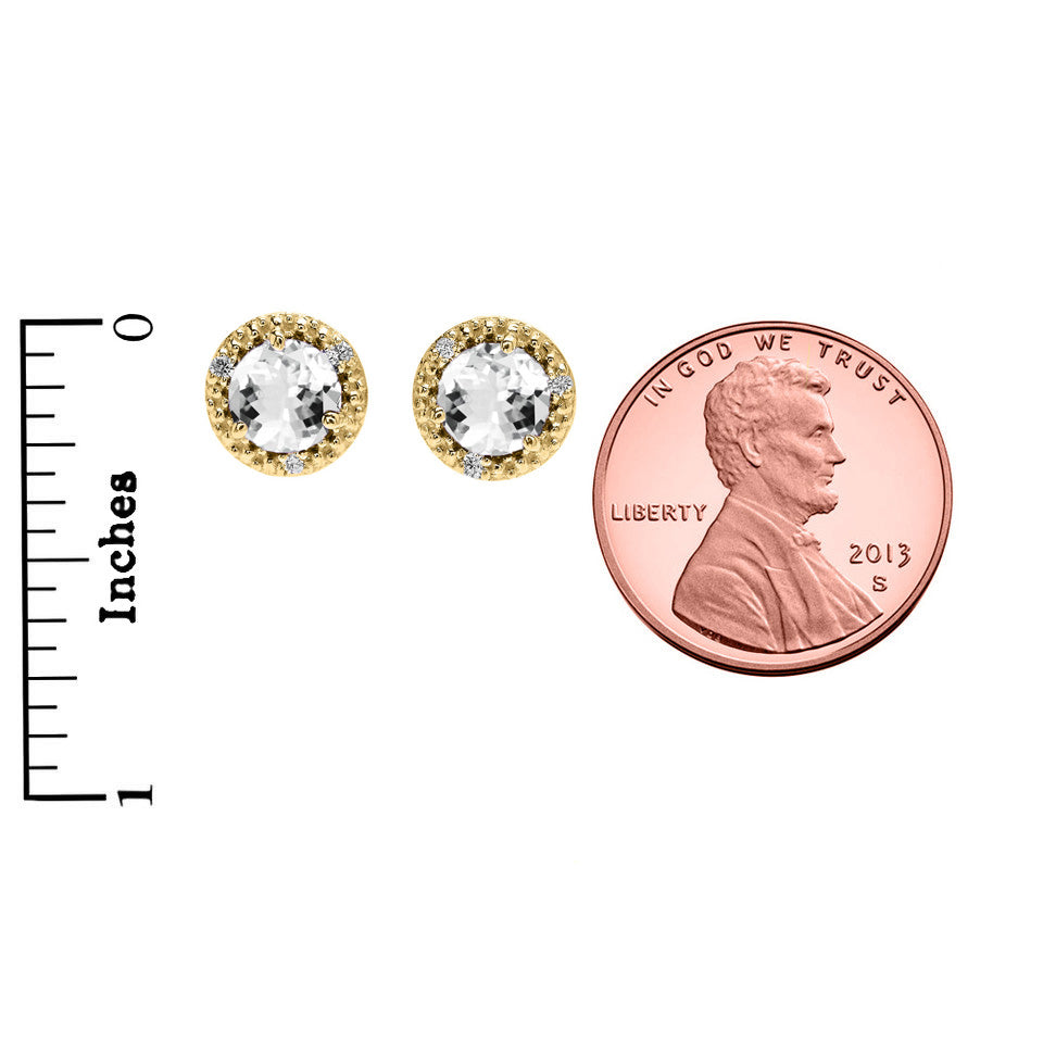 Gold Personalized Lab Created Birthstone Diamond Halo Stud Earrings, view 4
