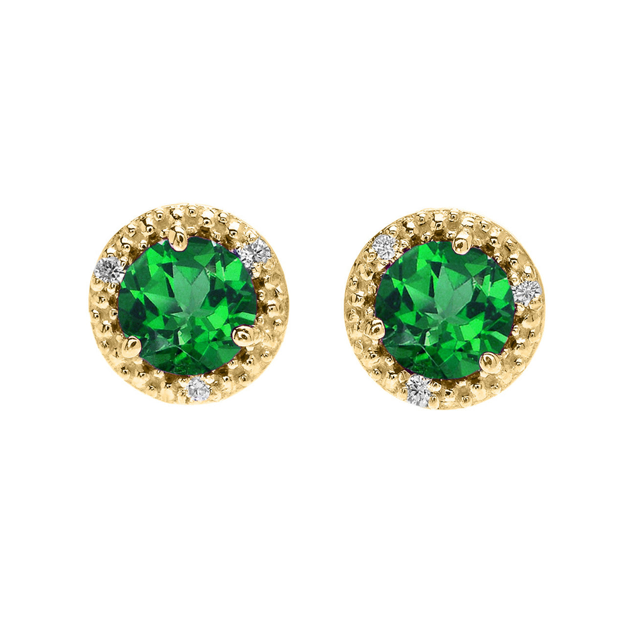 Gold Personalized Lab Created Birthstone Diamond Halo Stud Earrings, view 5