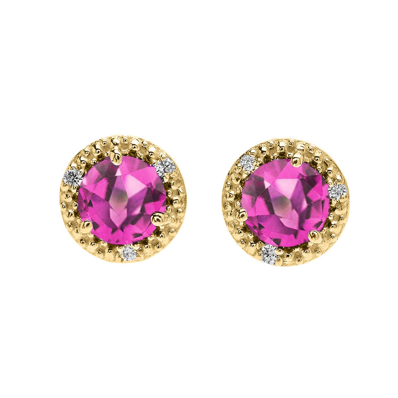 Gold Personalized Lab Created Birthstone Diamond Halo Stud Earrings, view 6