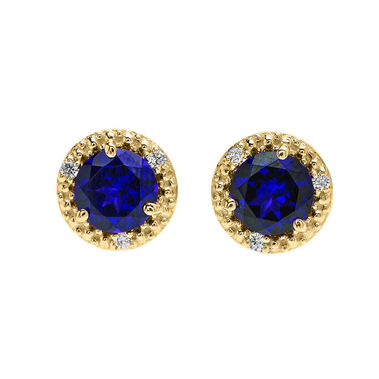 Gold Personalized Lab Created Birthstone Diamond Halo Stud Earrings, view 8