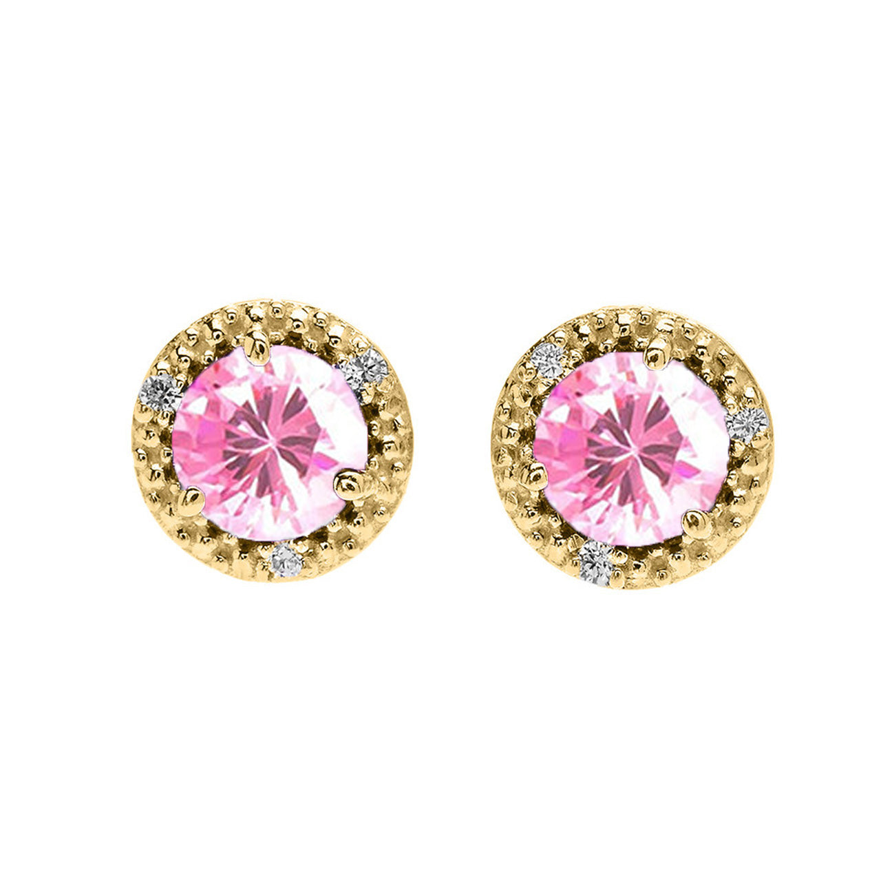 Gold Personalized Lab Created Birthstone Diamond Halo Stud Earrings, view 9