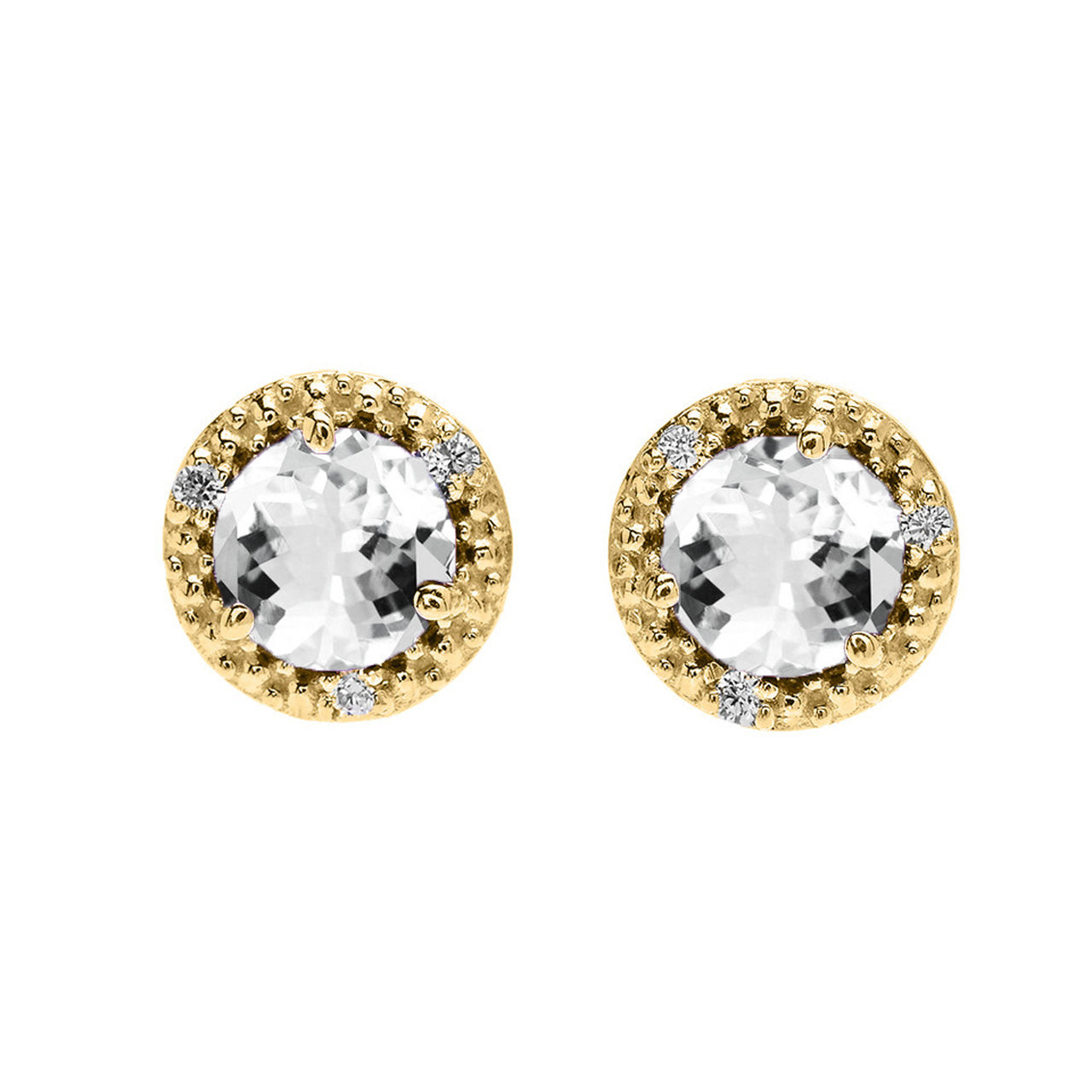 Gold Personalized Lab Created Birthstone Diamond Halo Stud Earrings, view 10