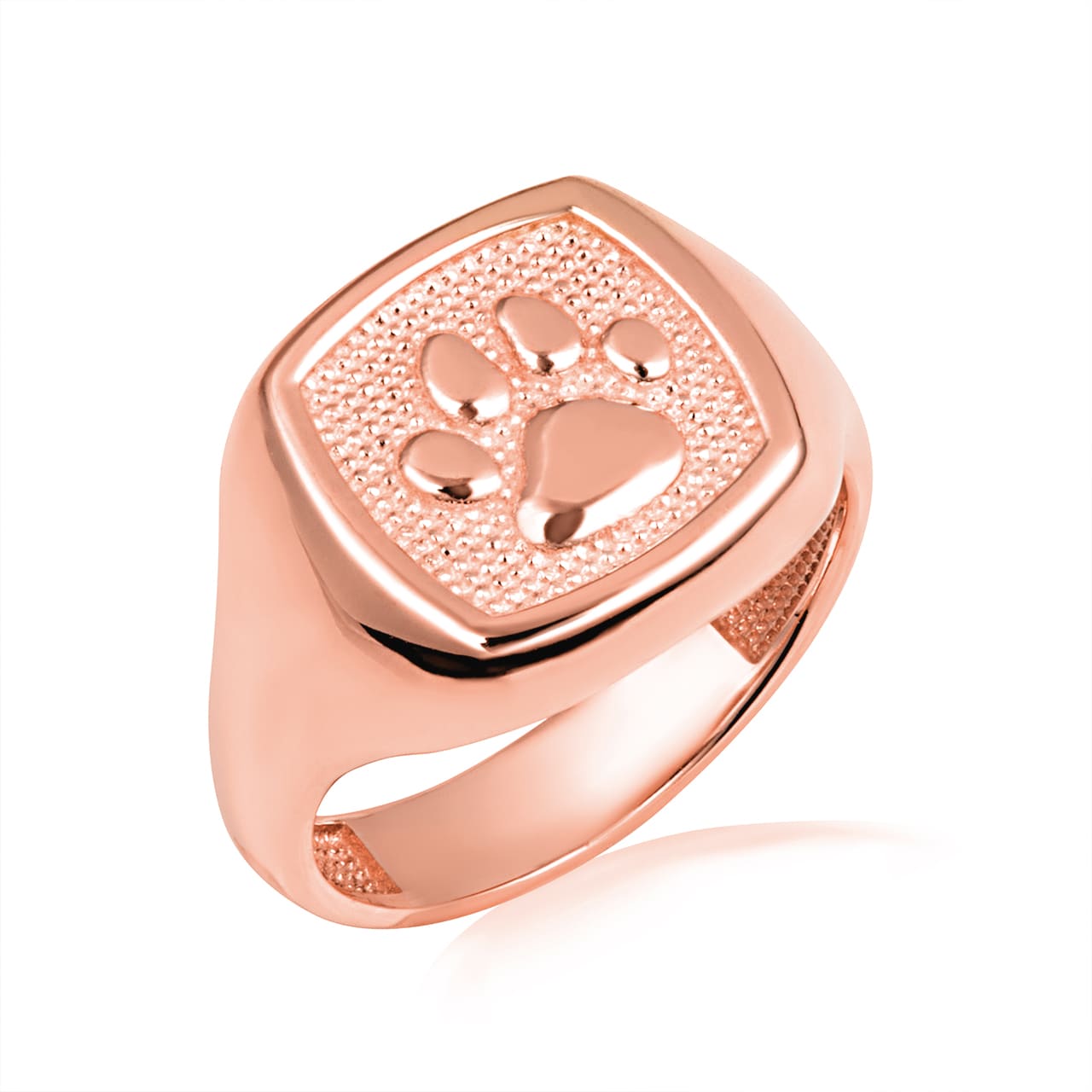 Gold Pet Dog Paw Print Beaded Signet Ring, view 4