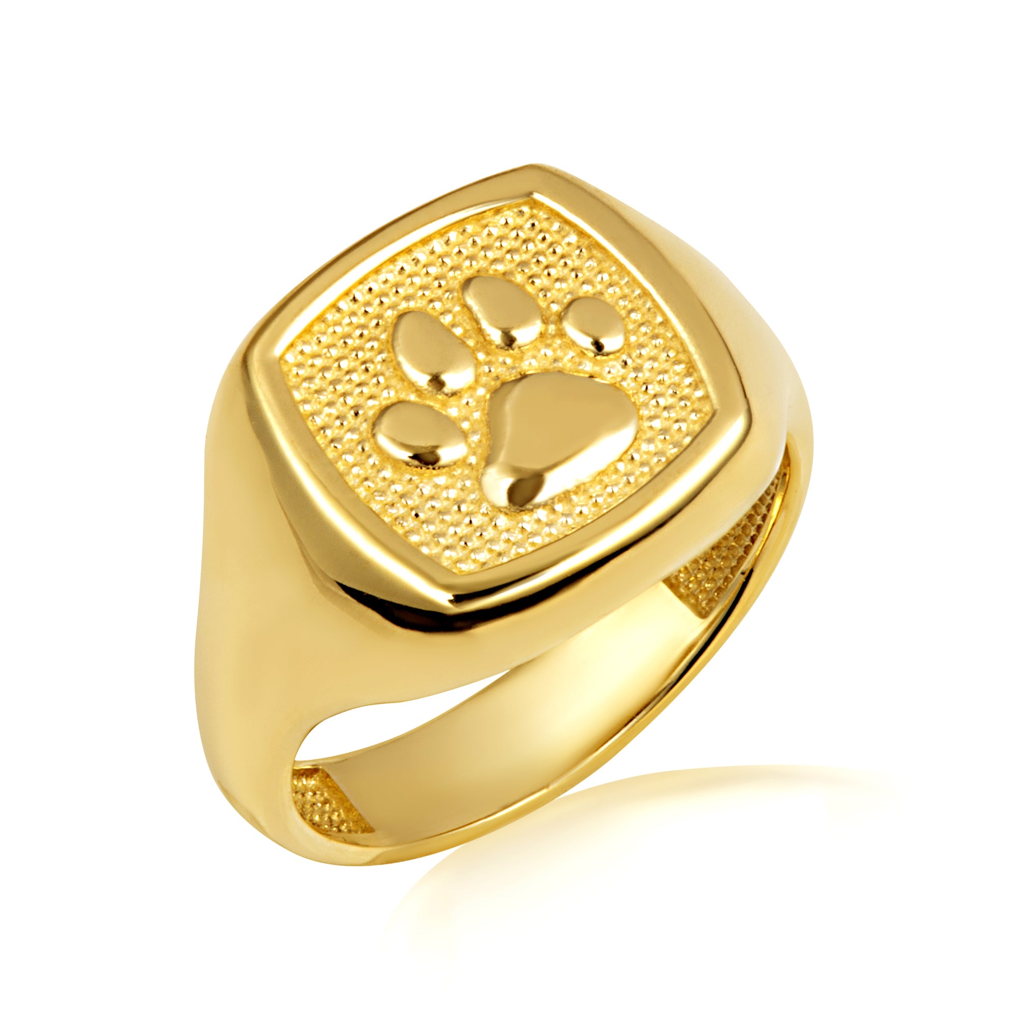 Gold Pet Dog Paw Print Beaded Signet Ring, view 5