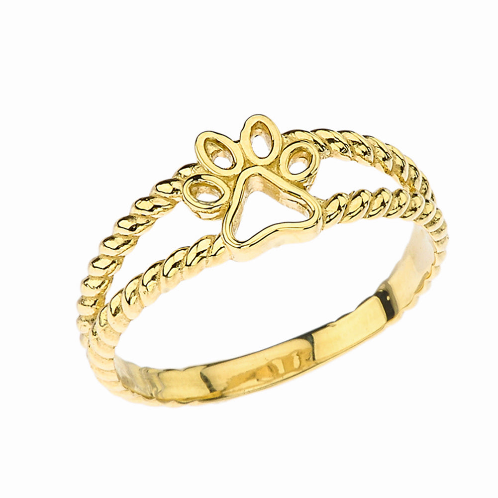 Gold Pet Dog Paw Print Rope Band Ring