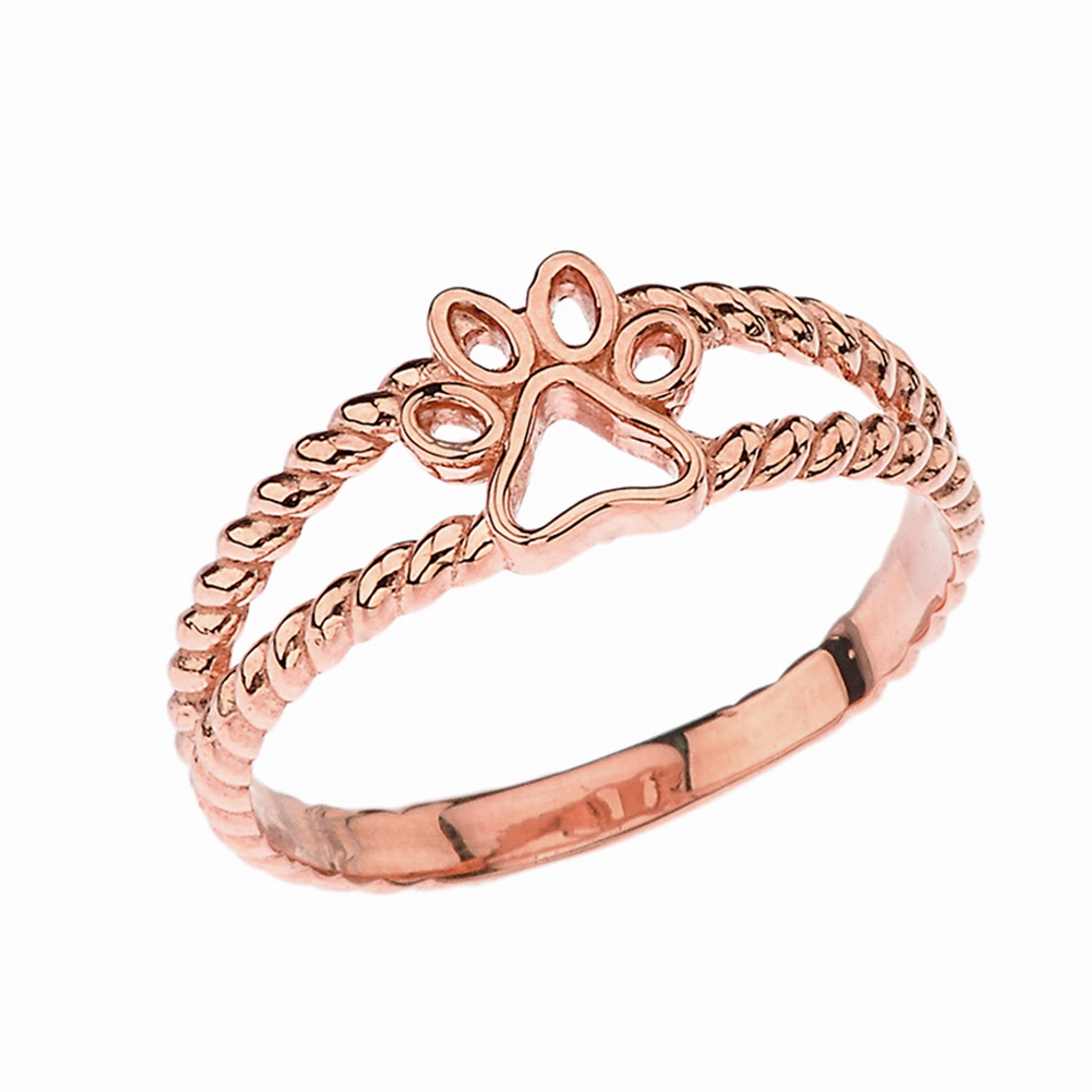 Gold Pet Dog Paw Print Rope Band Ring, view 2