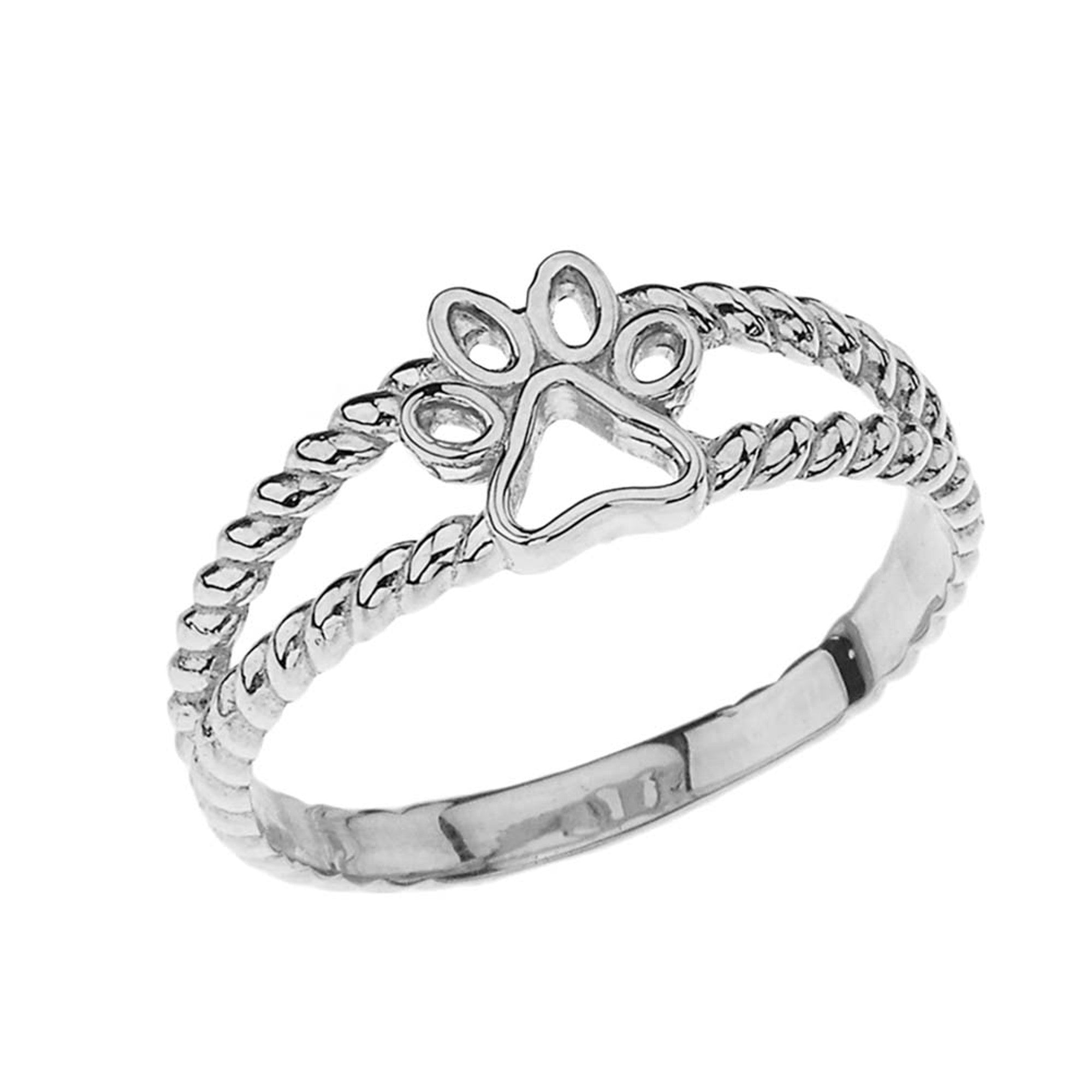 Gold Pet Dog Paw Print Rope Band Ring, view 3