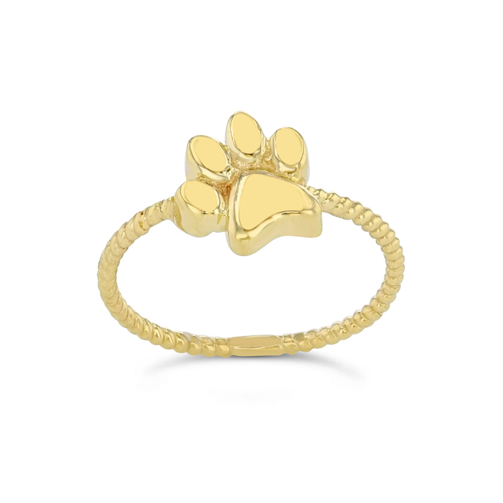 Gold Pet Dog Paw Print Rope Ring