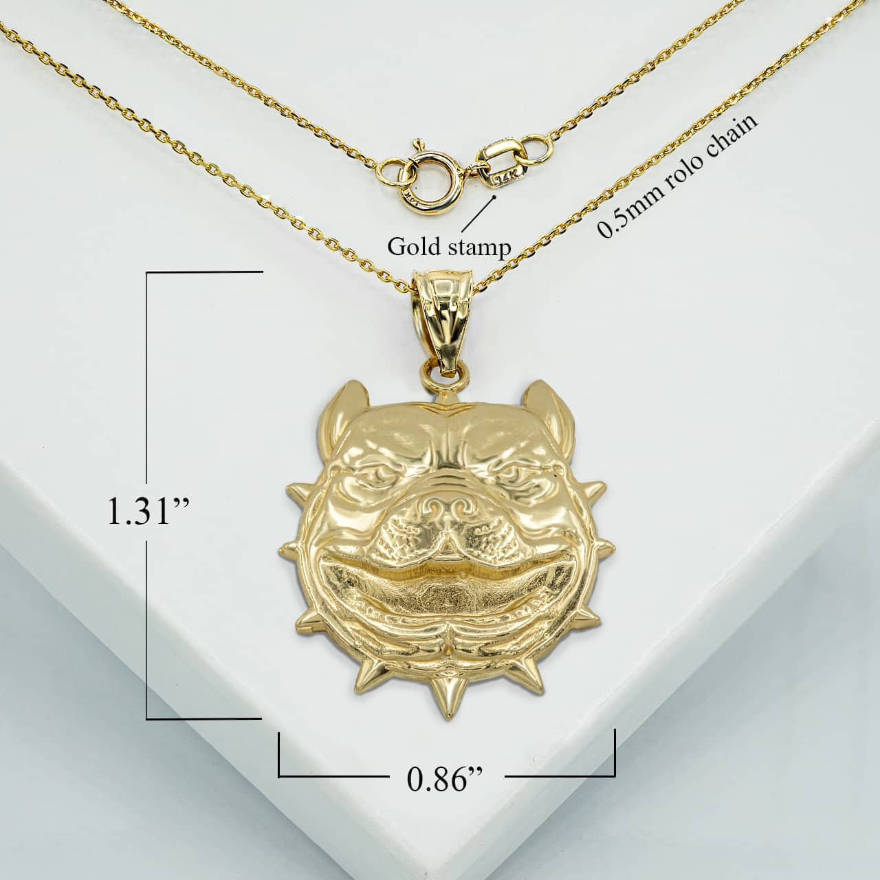 Gold Pitbull Dog Head Pendant, view 3