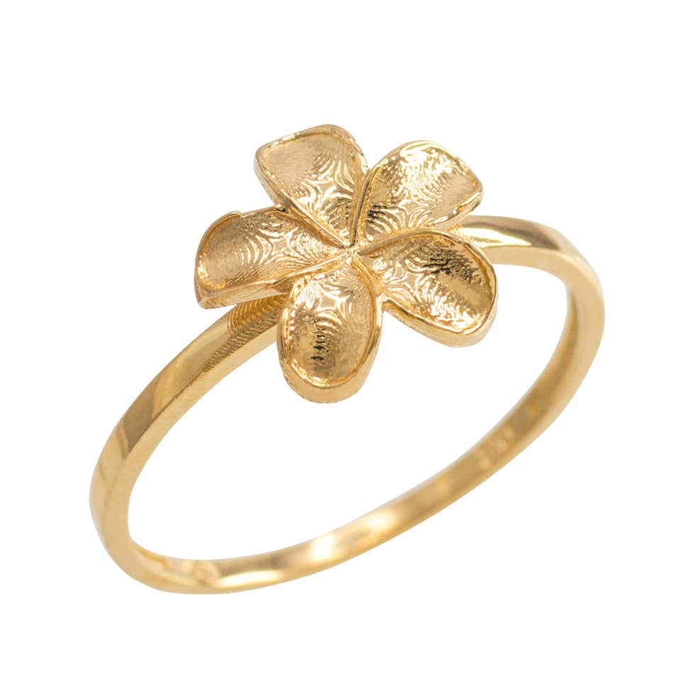 Gold Plumeria Flower Ring - Hawaiian Jewelry, view 4