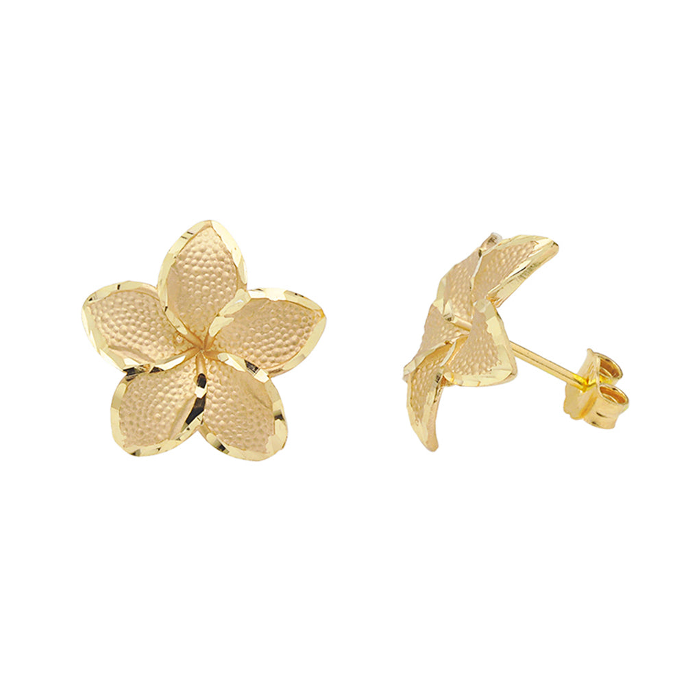 Gold Plumeria Flowers Stud Earrings