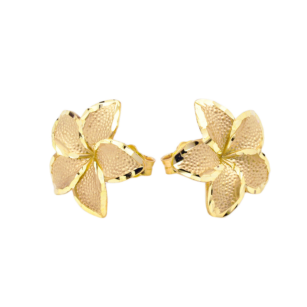 Gold Plumeria Flowers Stud Earrings, view 2