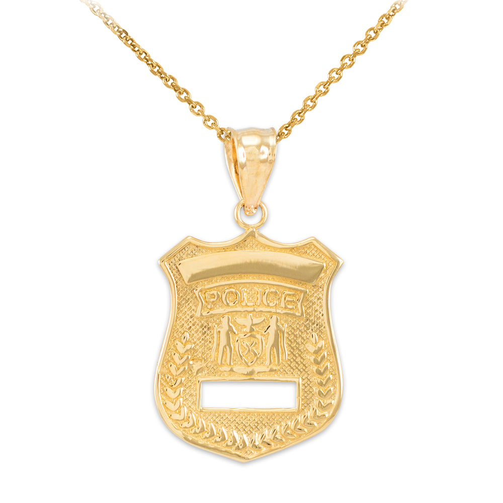 Gold Police Badge Charm Pendant Necklace