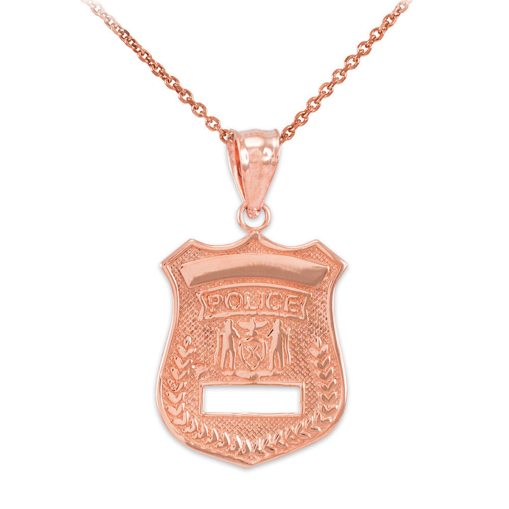Gold Police Badge Charm Pendant Necklace, view 4