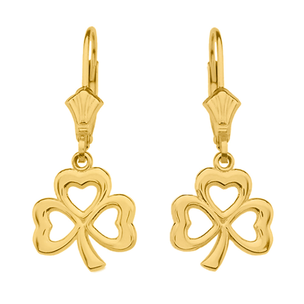 Gold Polished Lucky Shamrock Earrings