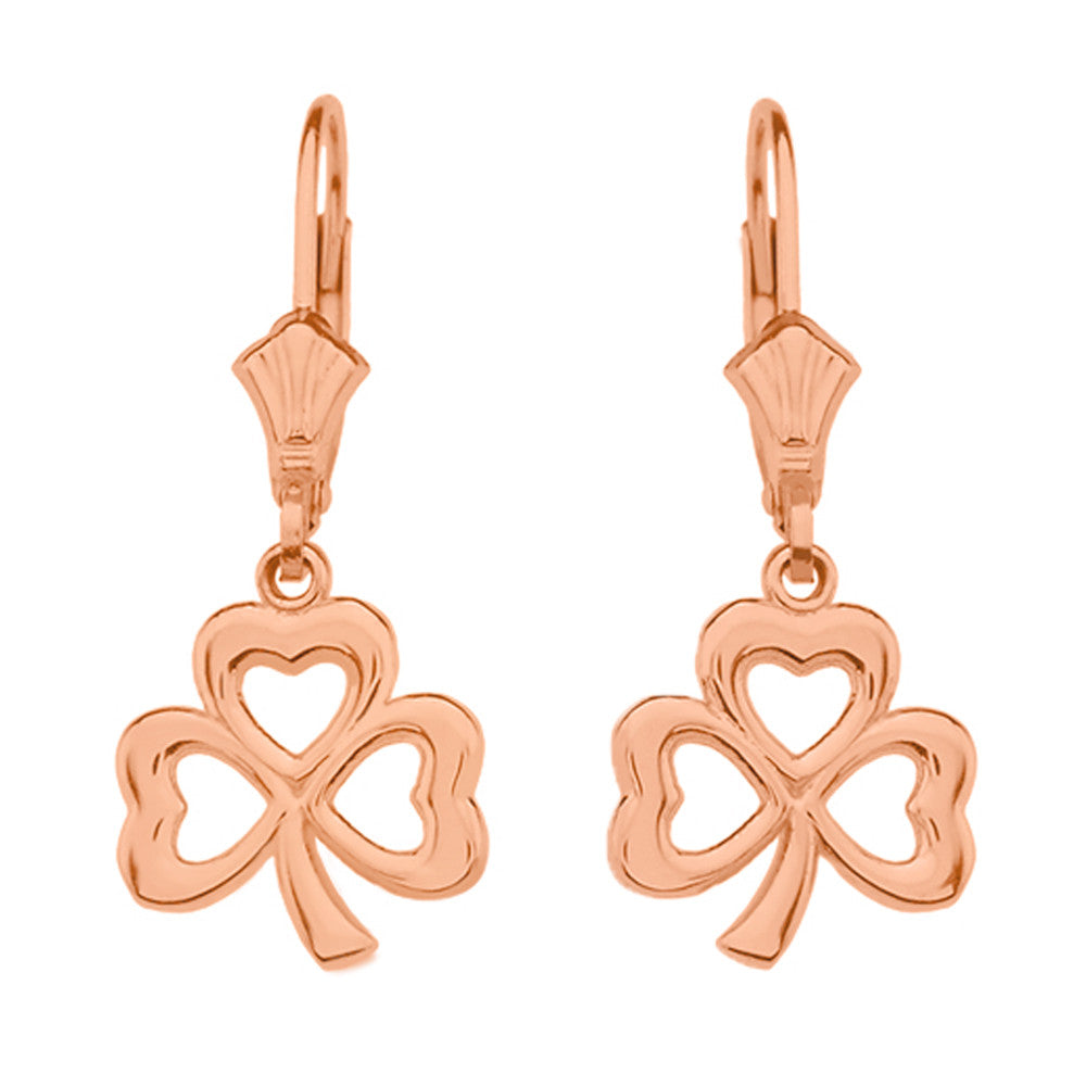 Gold Polished Lucky Shamrock Earrings, view 2