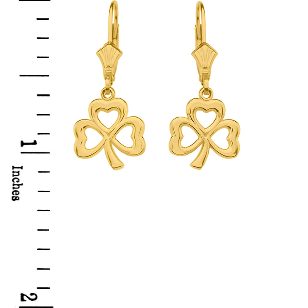Gold Polished Lucky Shamrock Earrings, view 4