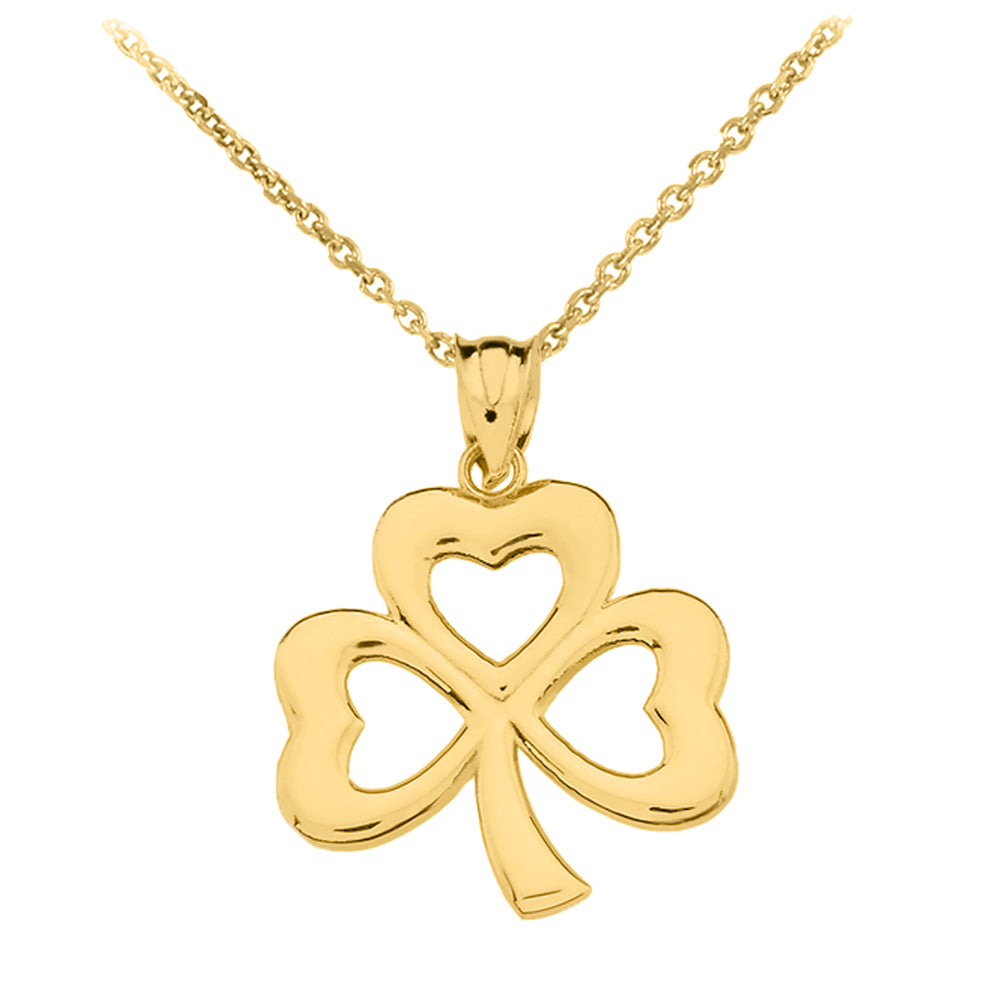 Gold Polished Lucky Shamrock Pendant Necklace
