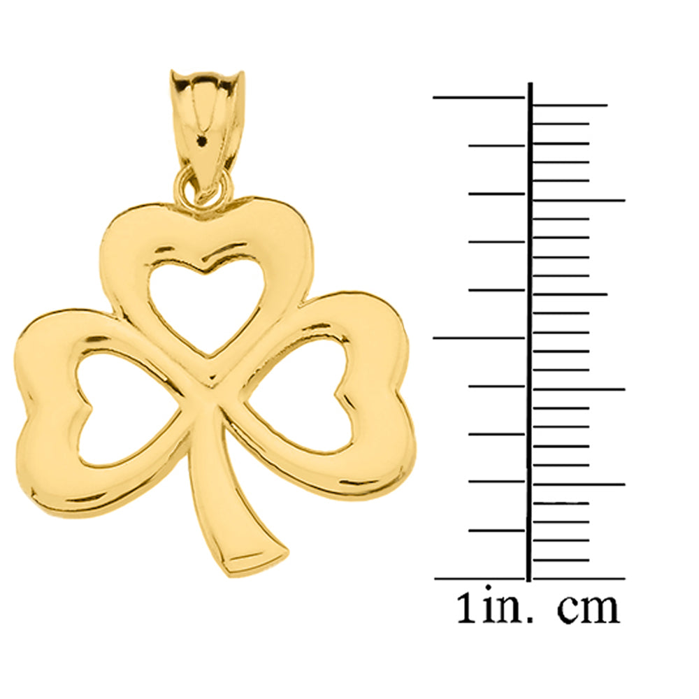 Gold Polished Lucky Shamrock Pendant Necklace, view 2