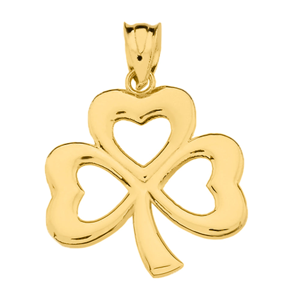 Gold Polished Lucky Shamrock Pendant Necklace, view 3
