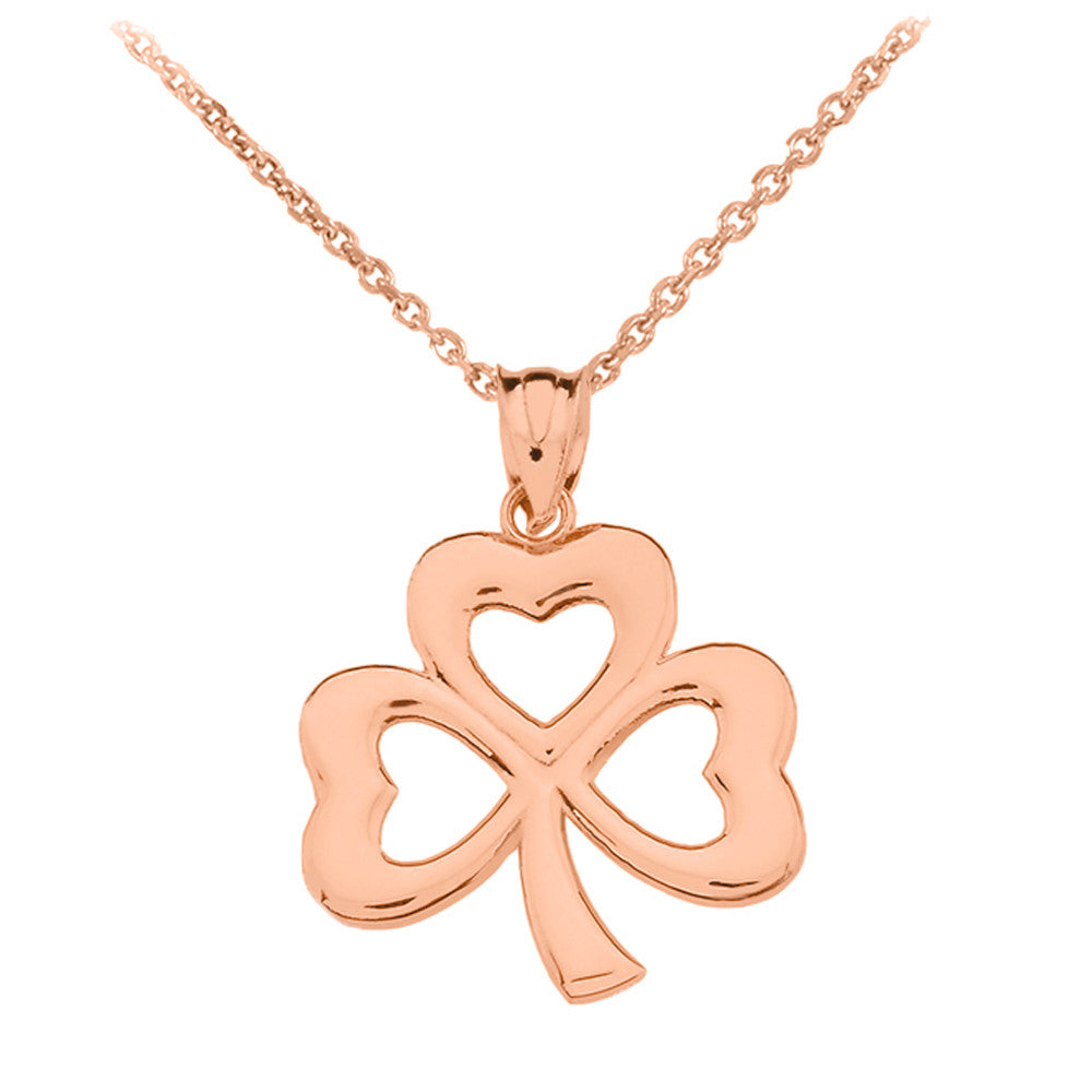 Gold Polished Lucky Shamrock Pendant Necklace, view 6