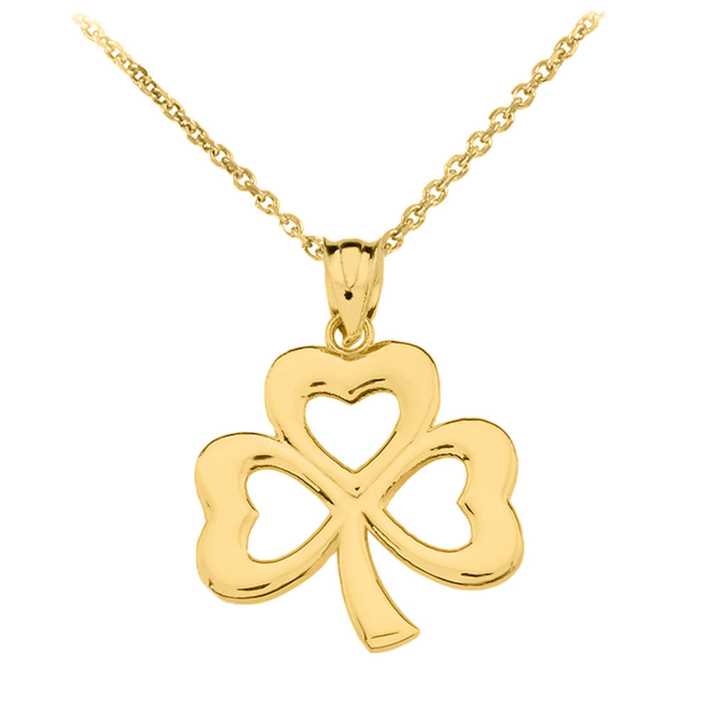 Gold Polished Lucky Shamrock Pendant Necklace, view 8