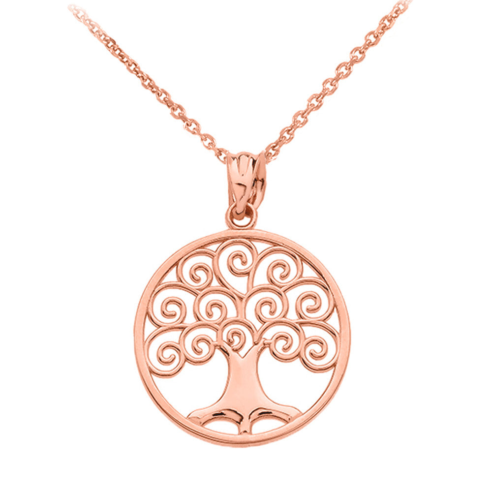 Gold Polished Tree of Life Openwork Pendant Necklace, view 2