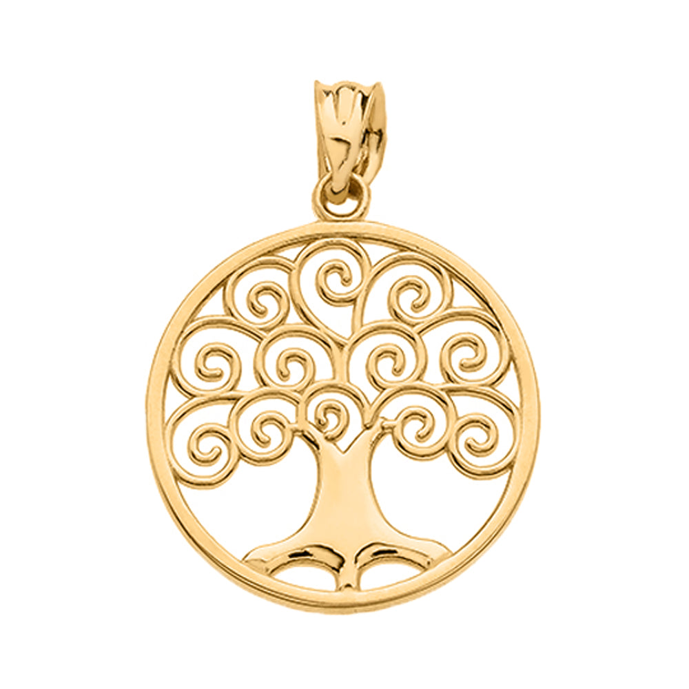 Gold Polished Tree of Life Openwork Pendant Necklace, view 4