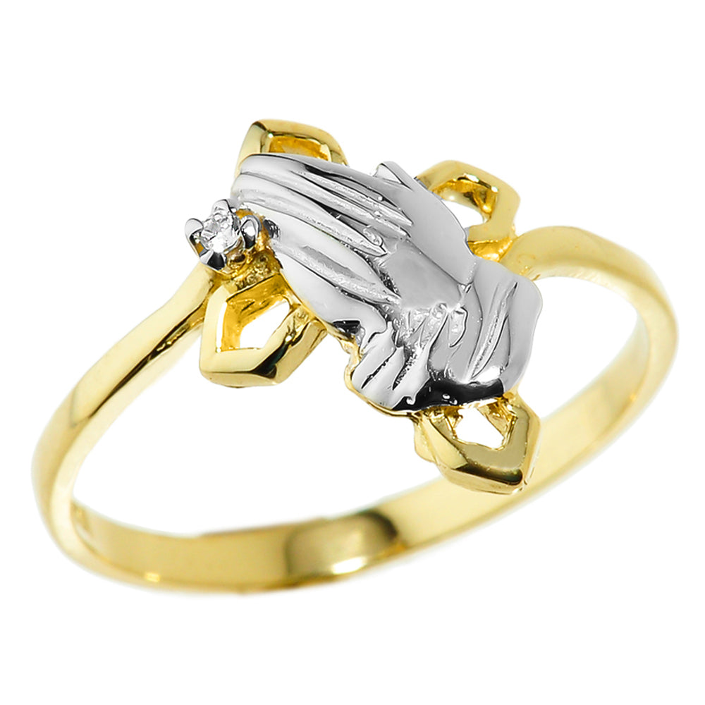 Gold Praying Hands Diamond Ring