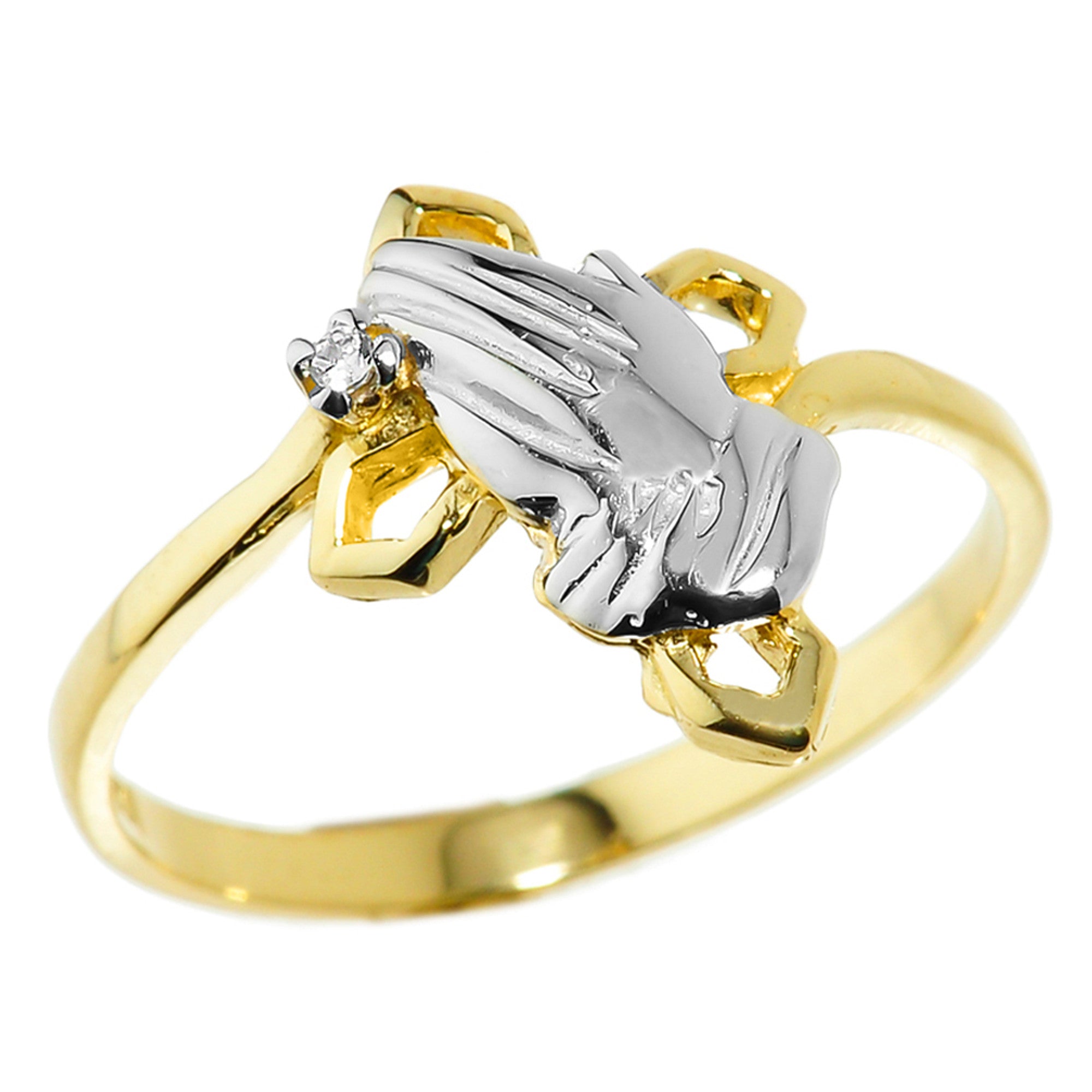 Gold Praying Hands Diamond Ring, view 4