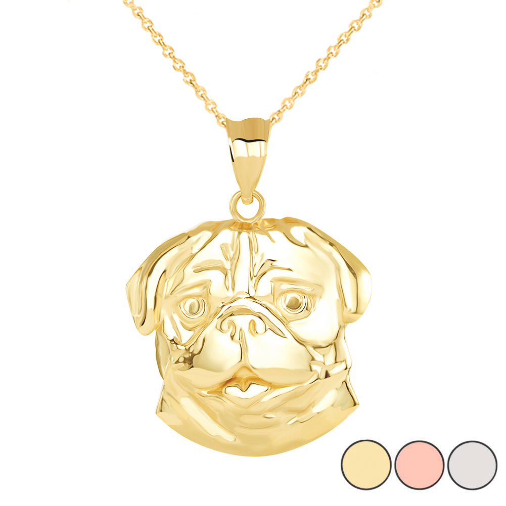 Gold Pug Head Pendant Necklace