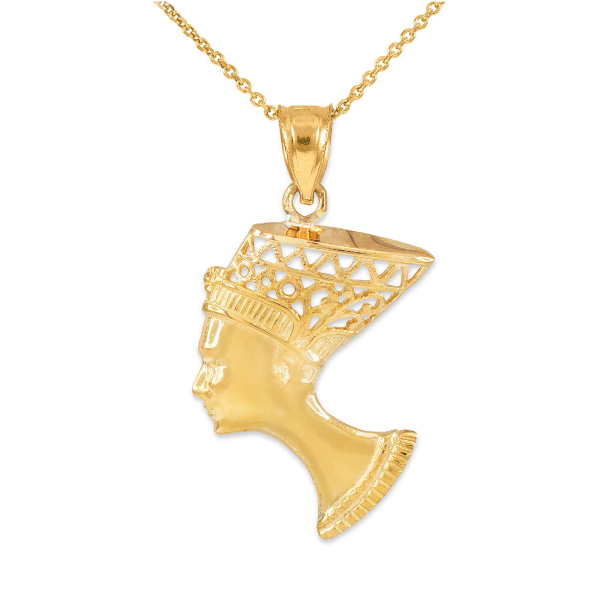 Gold Queen Nefertiti Filigree Pendant Necklace