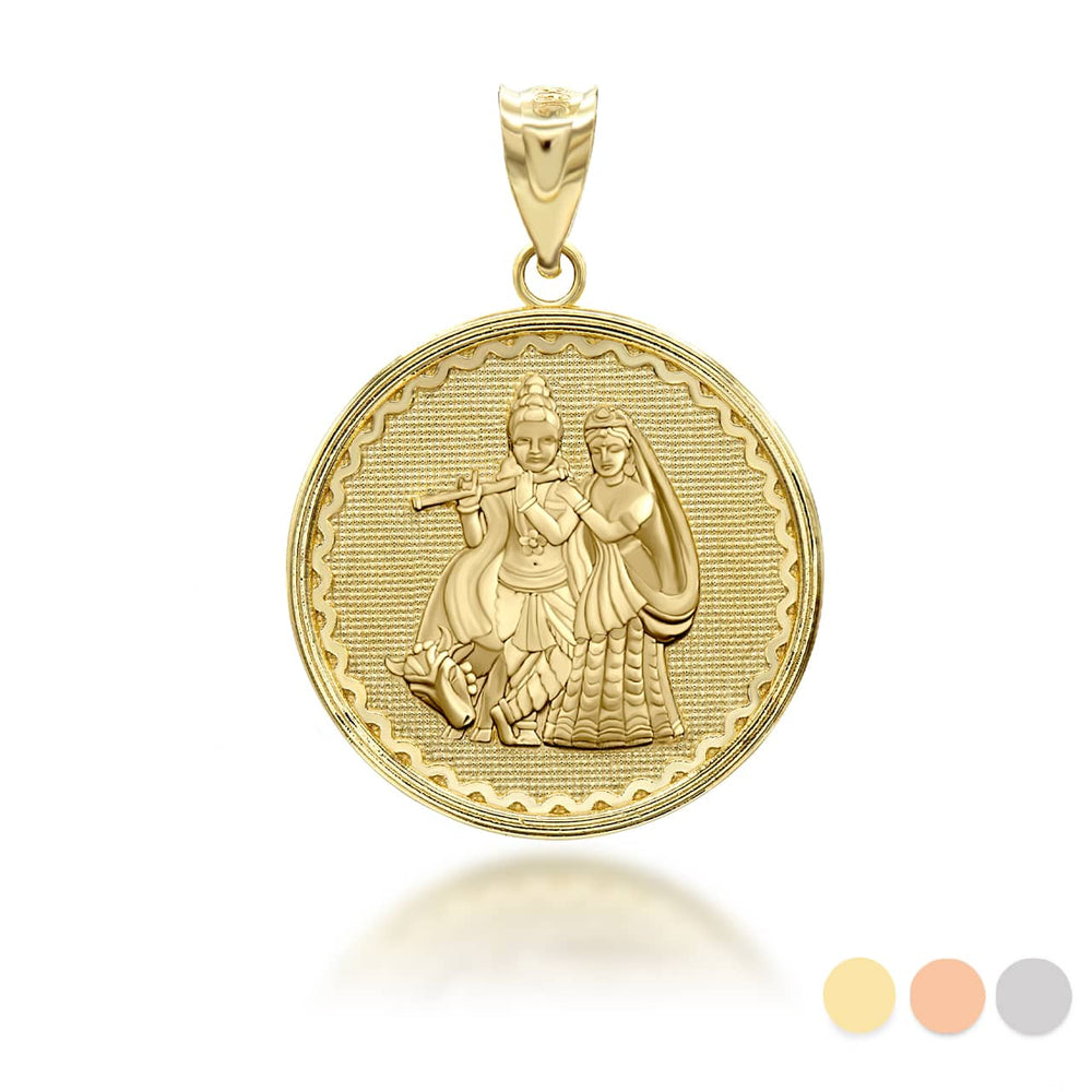 Gold Radha Krishna Hindu Pendant Necklace