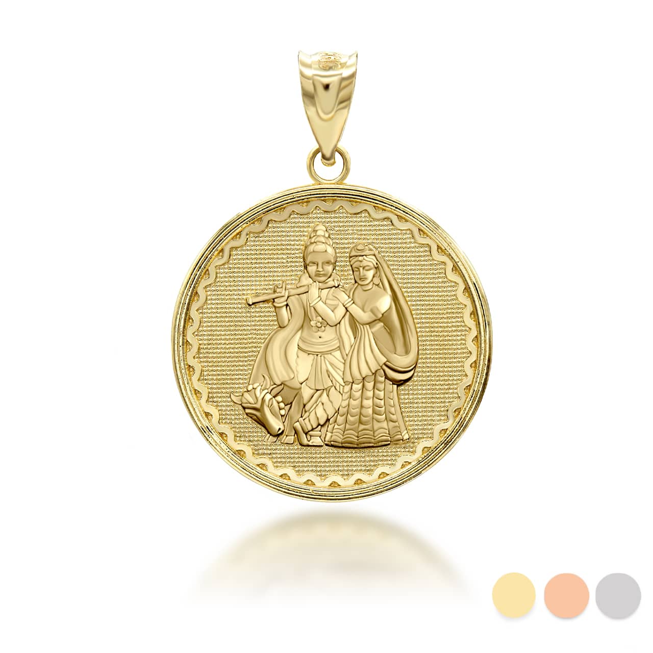 Gold Radha Krishna Hindu Pendant Necklace