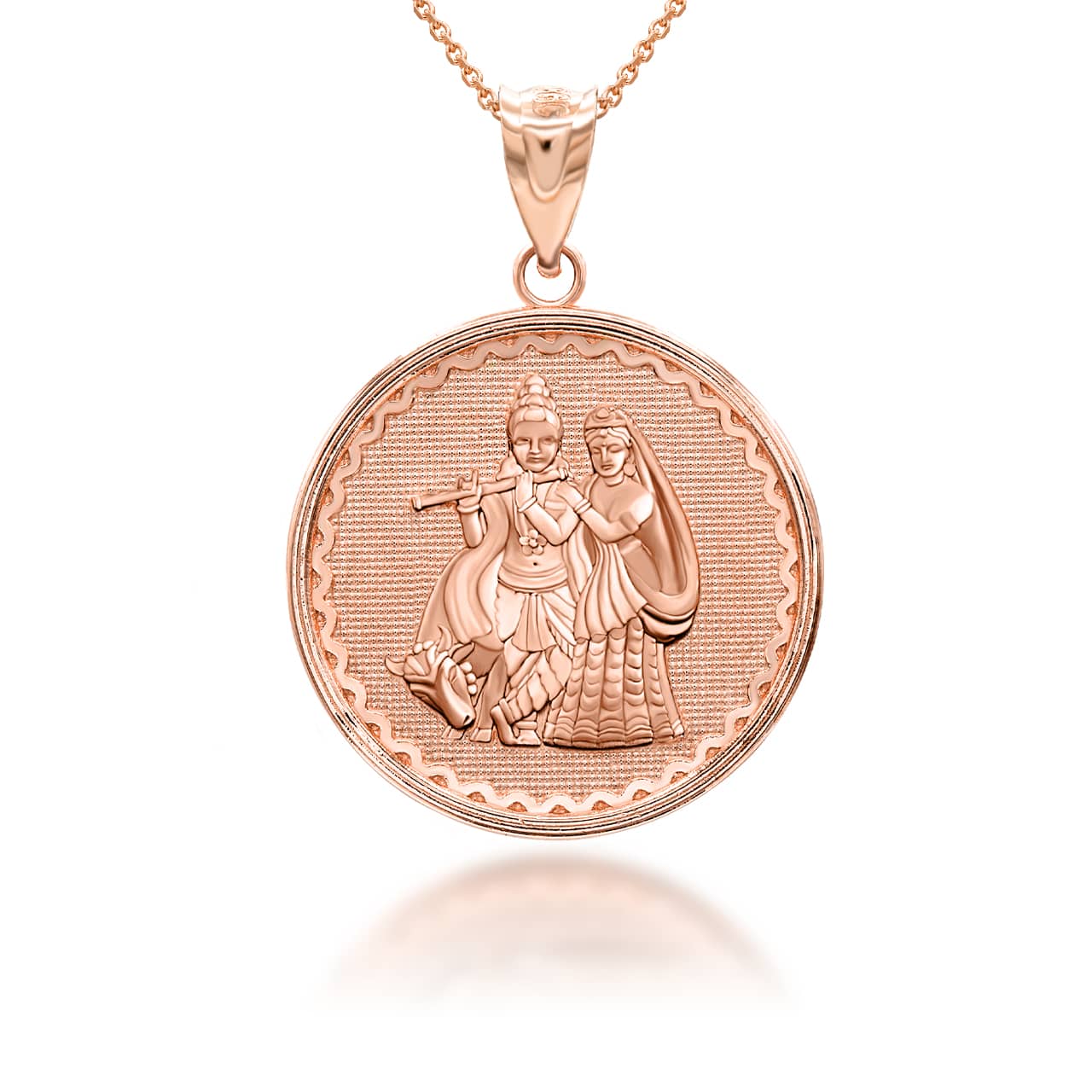 Gold Radha Krishna Hindu Pendant Necklace, view 4