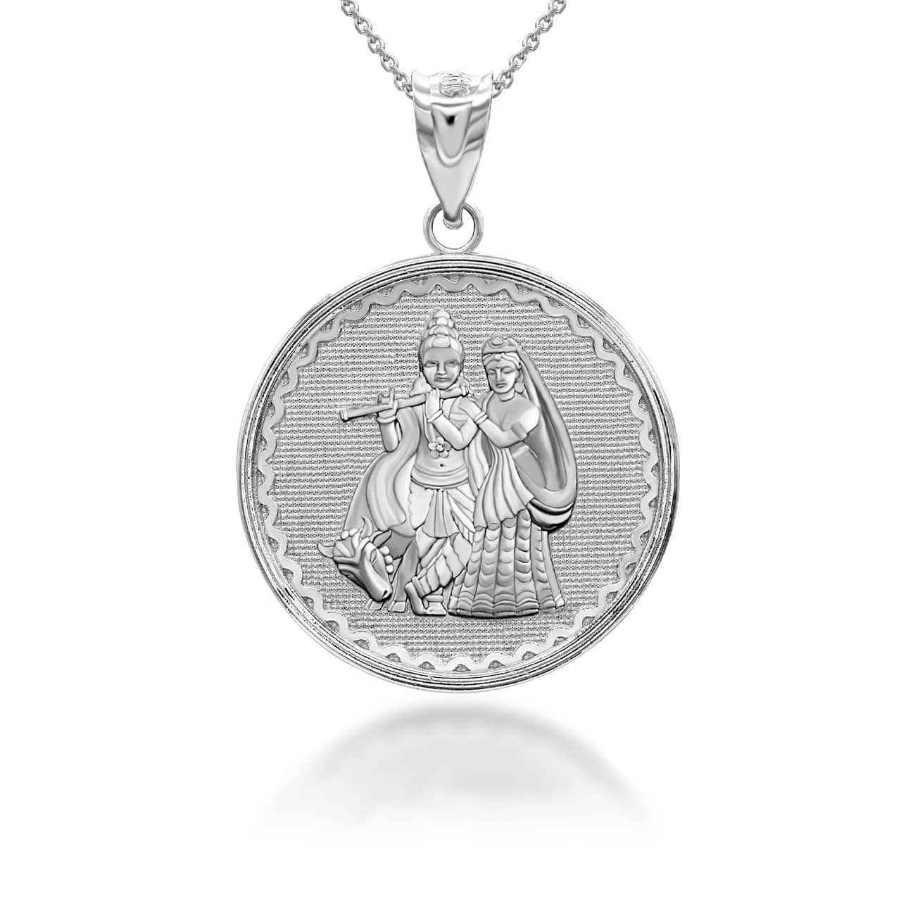 Gold Radha Krishna Hindu Pendant Necklace, view 6