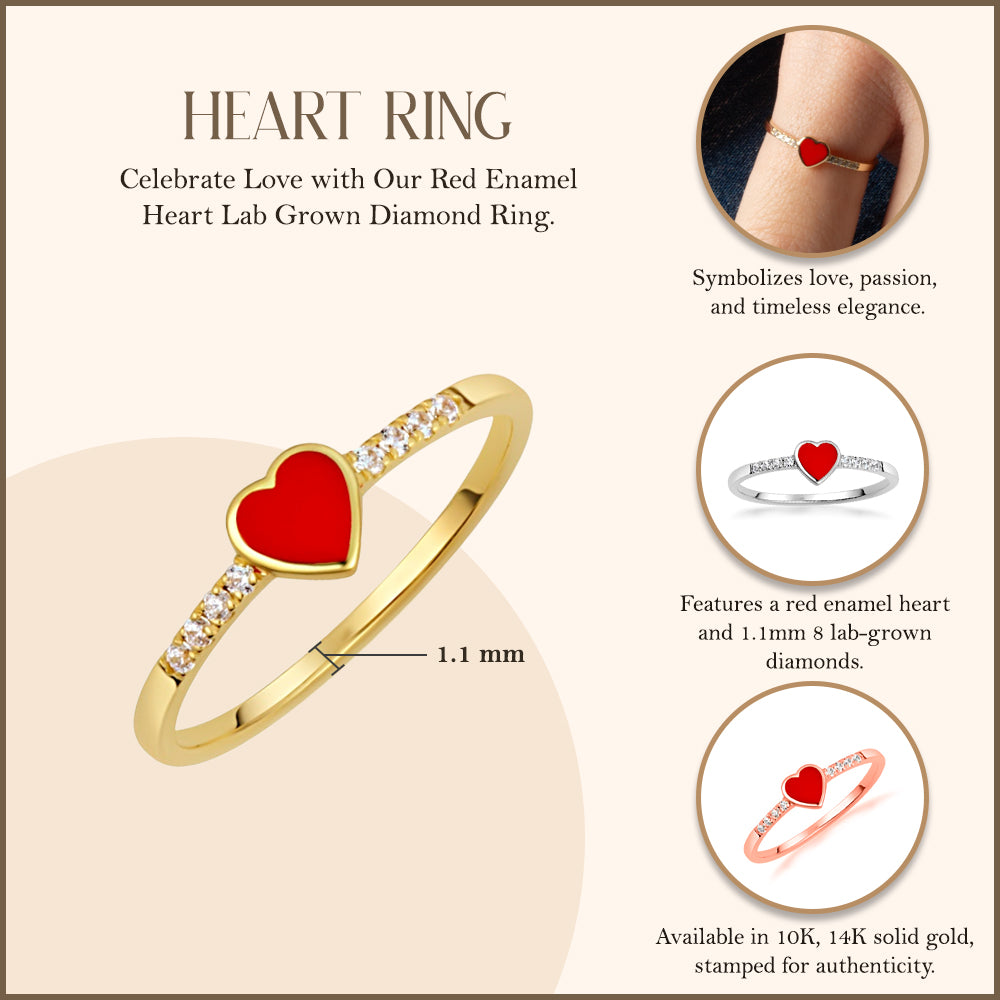 Gold Red Enamel Heart Lab-Grown Diamond Ring, view 3