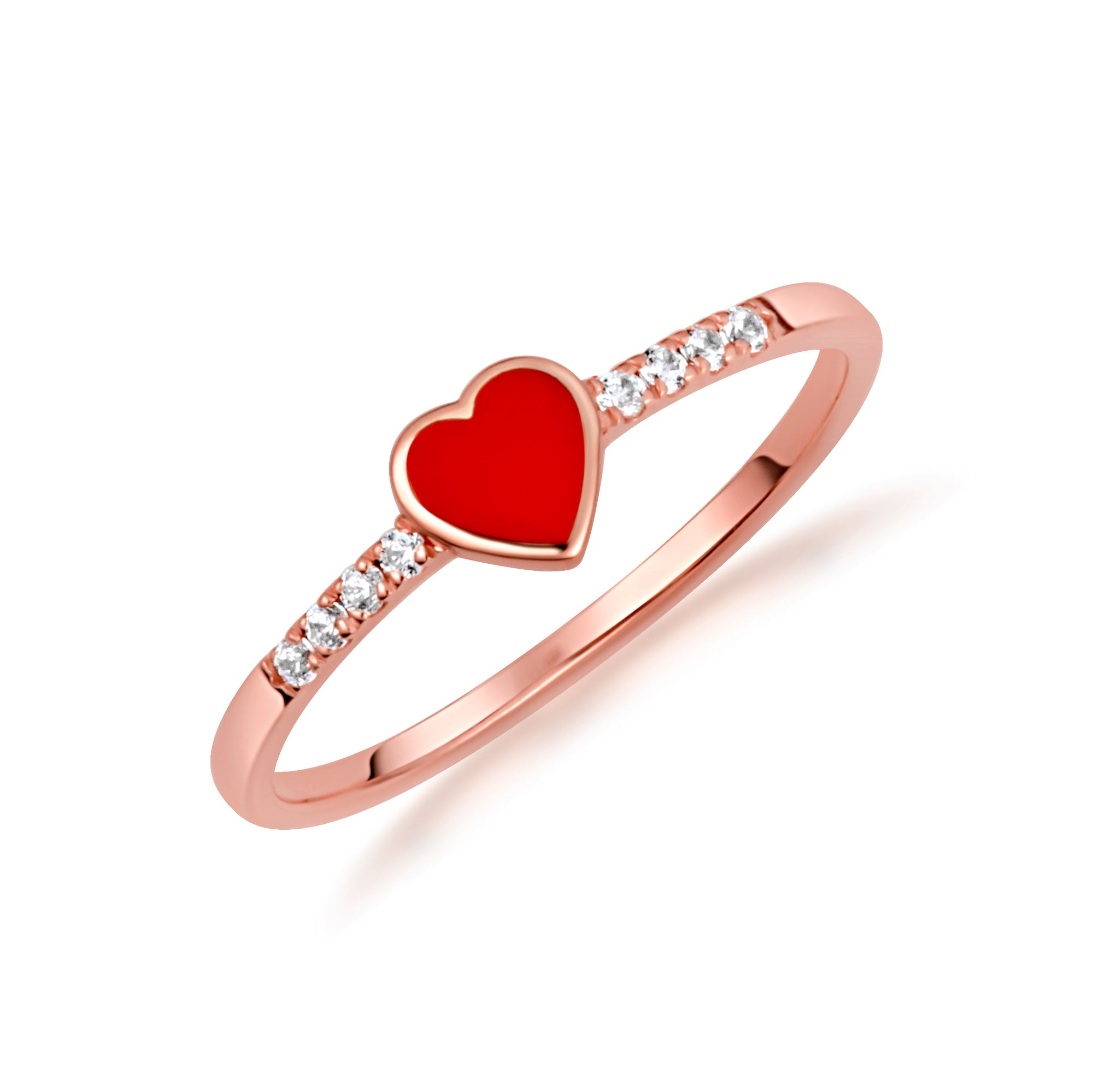 Gold Red Enamel Heart Lab-Grown Diamond Ring, view 4