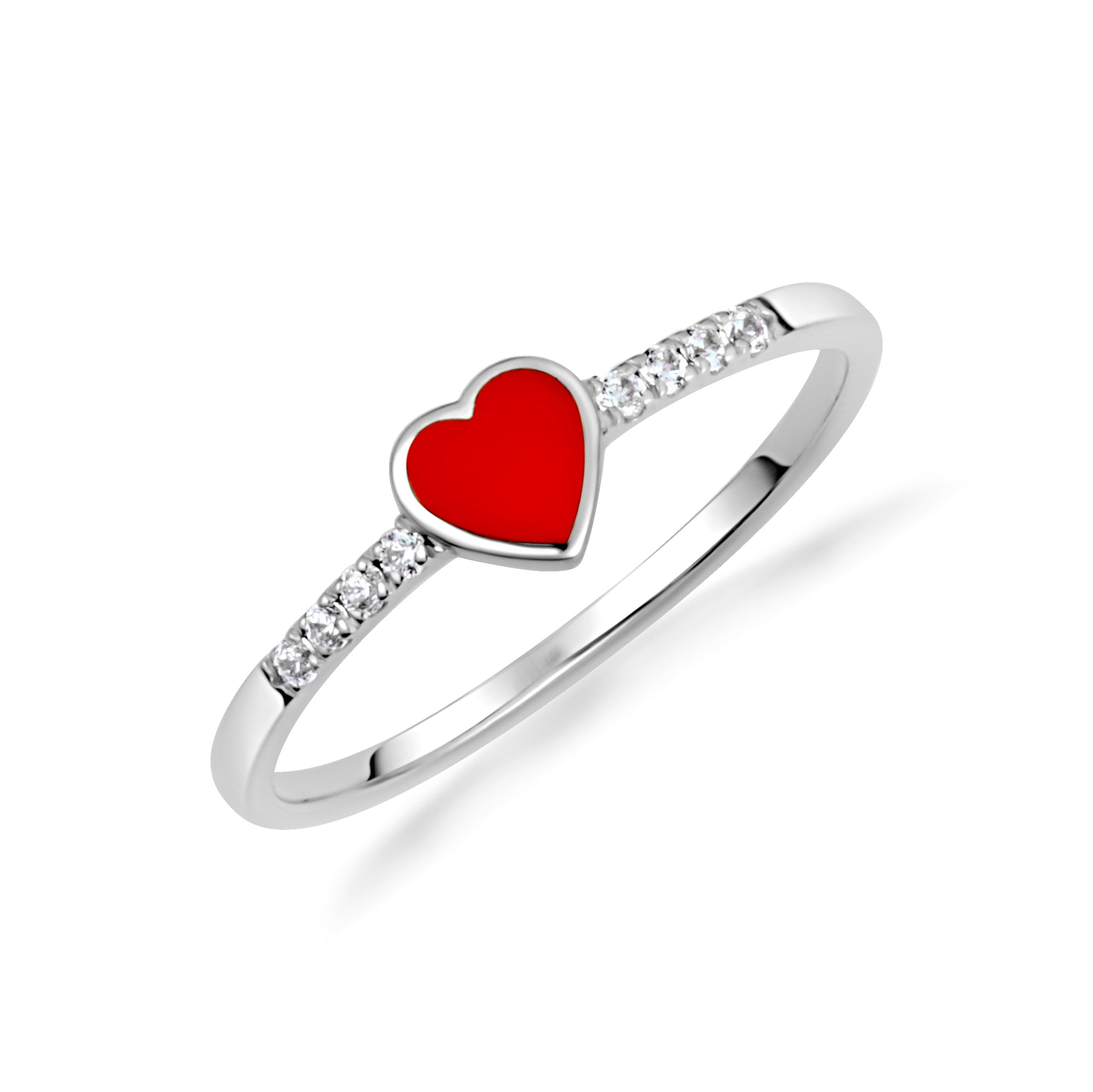Gold Red Enamel Heart Lab-Grown Diamond Ring, view 5