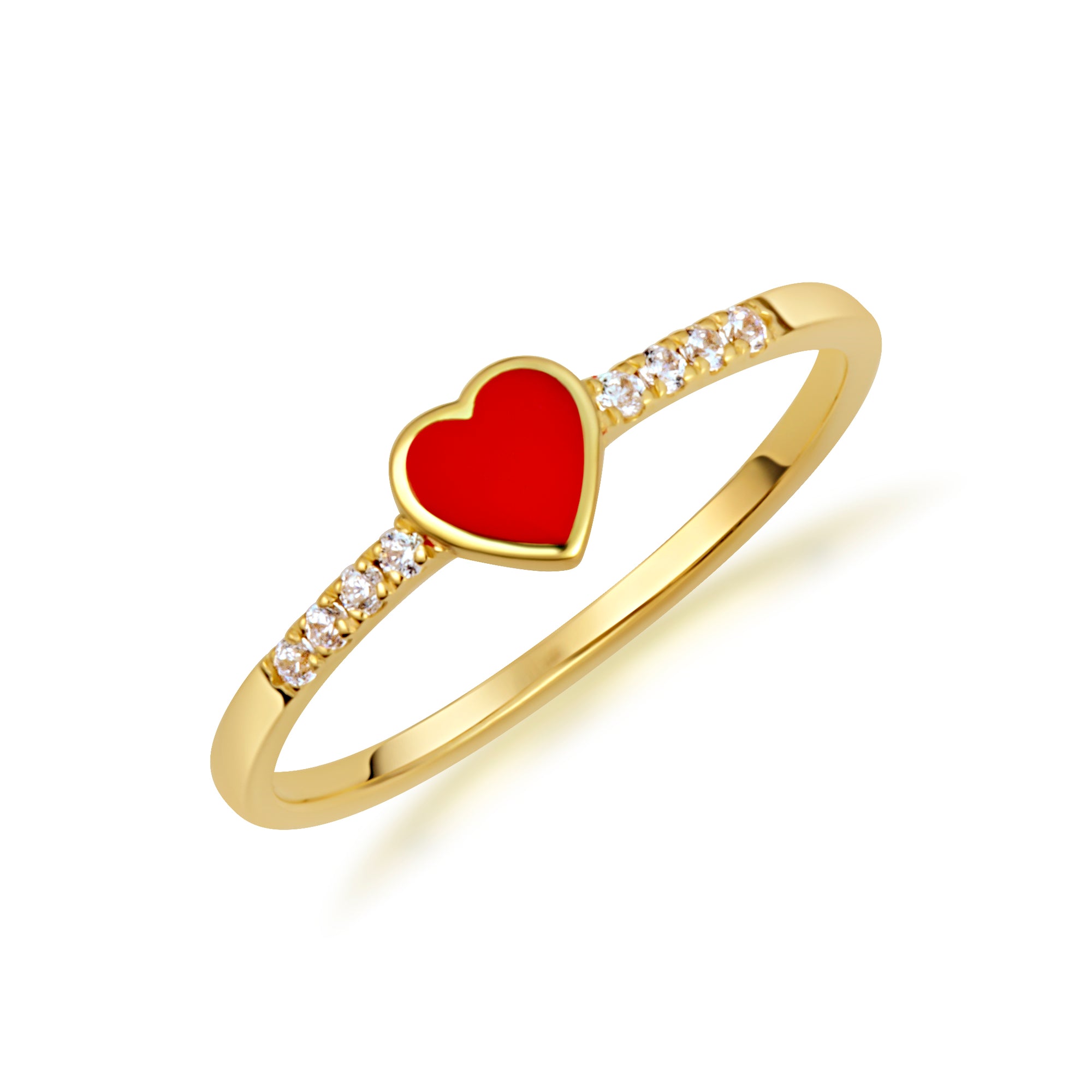 Gold Red Enamel Heart Lab-Grown Diamond Ring, view 6