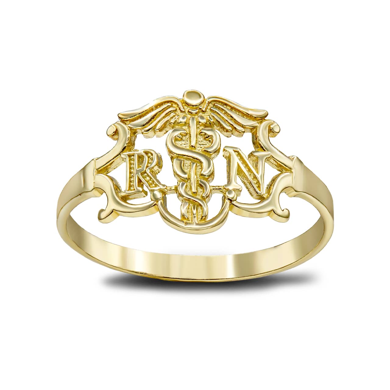 Gold Registered Nurse RN Caduceus Medical Ring (0.4")